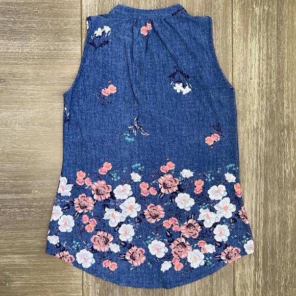 SJS Blue Floral Sleeveless Blouse Petite XL Summer Top Boutique Casual - Picture 5 of 11